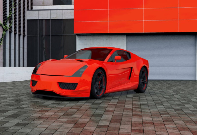 Sports car parking in front of a house at the Tire Pirates in Calgary, AB