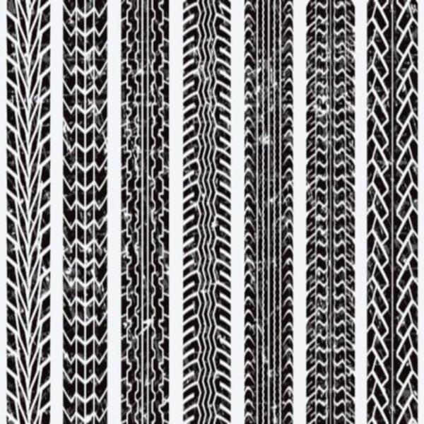 Different tire tread patterns in black and white, showcasing designs for traction and grip in Calgary, CA.