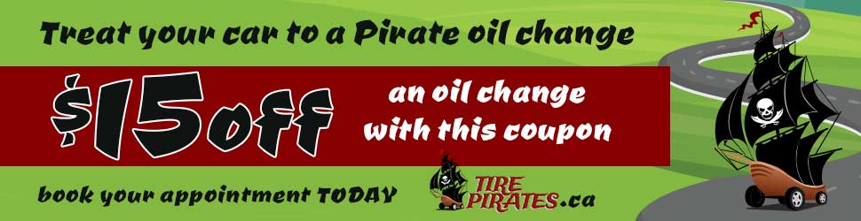 Tire pirates $15 oil change with this coupon in Calgary, AB