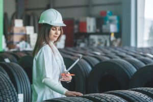 engineer checking tires